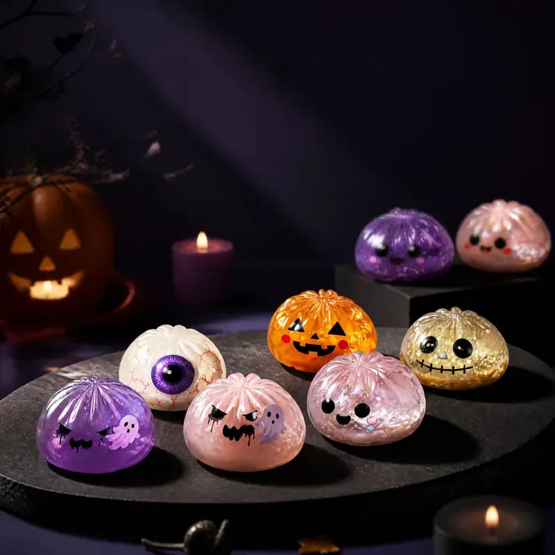 Cute Halloween Scary Ghost Maruko Squeeze Toy Set, Portable Stress-Relief Hand Squeeze Toys, Perfect Halloween Party Treat Bag Fillers and Holiday Gifts