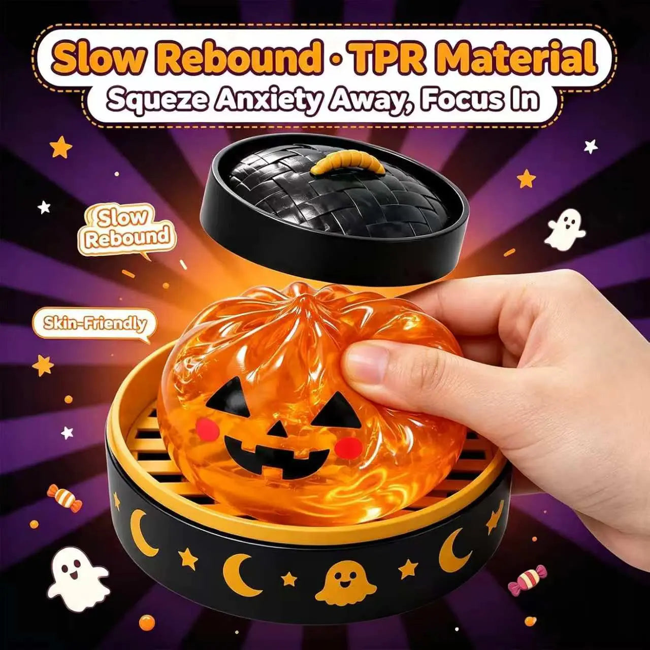 Cute Halloween Scary Ghost Maruko Squeeze Toy Set, Portable Stress-Relief Hand Squeeze Toys, Perfect Halloween Party Treat Bag Fillers and Holiday Gifts